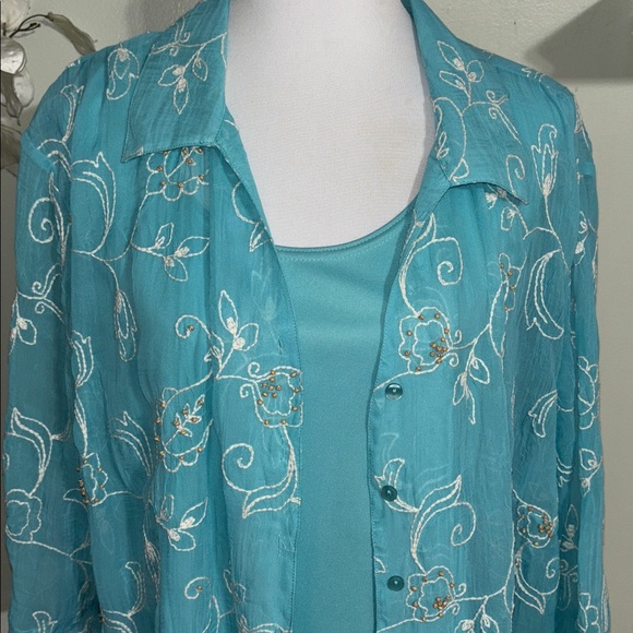 Maggie Barnes Teal Embroidered Blouse - Picture 2 of 8